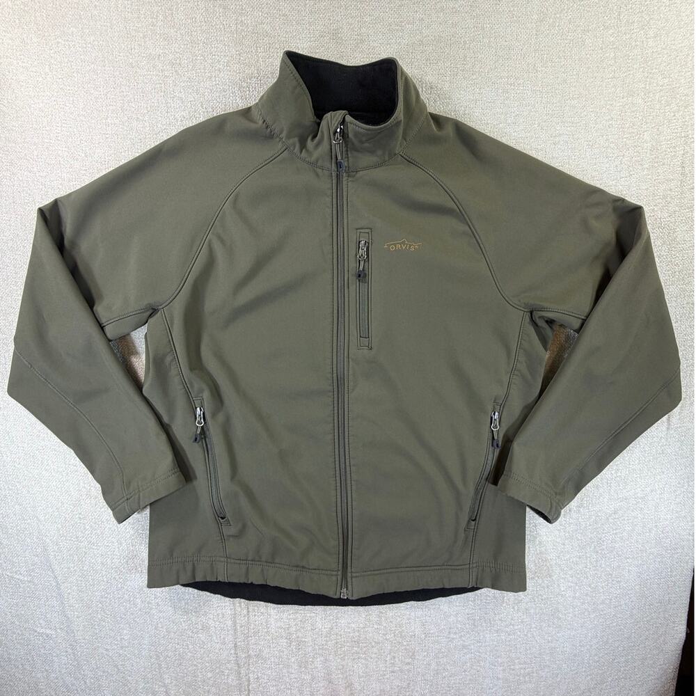 Orvis Men's Large Green Full Zip Soft Shell Long Sleeve Outdoor Jacket Travel